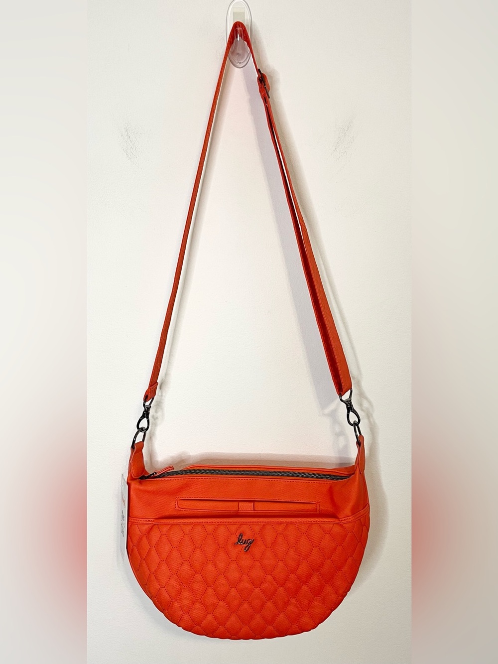 NWT Lug Bolero Quilted Front Convertible Crossbody Bag in Papaya Orange.